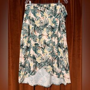 Tropical Floral High-Low Skirt in Blush and Teal
